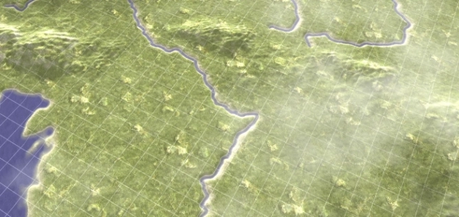A 3D world with a grid system overlayed.