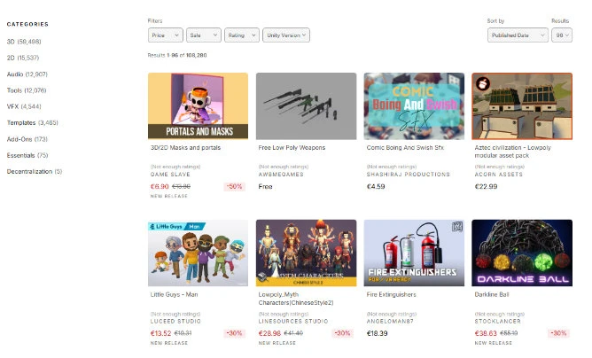 Showing Unity Asset Store sorted by Published Date.